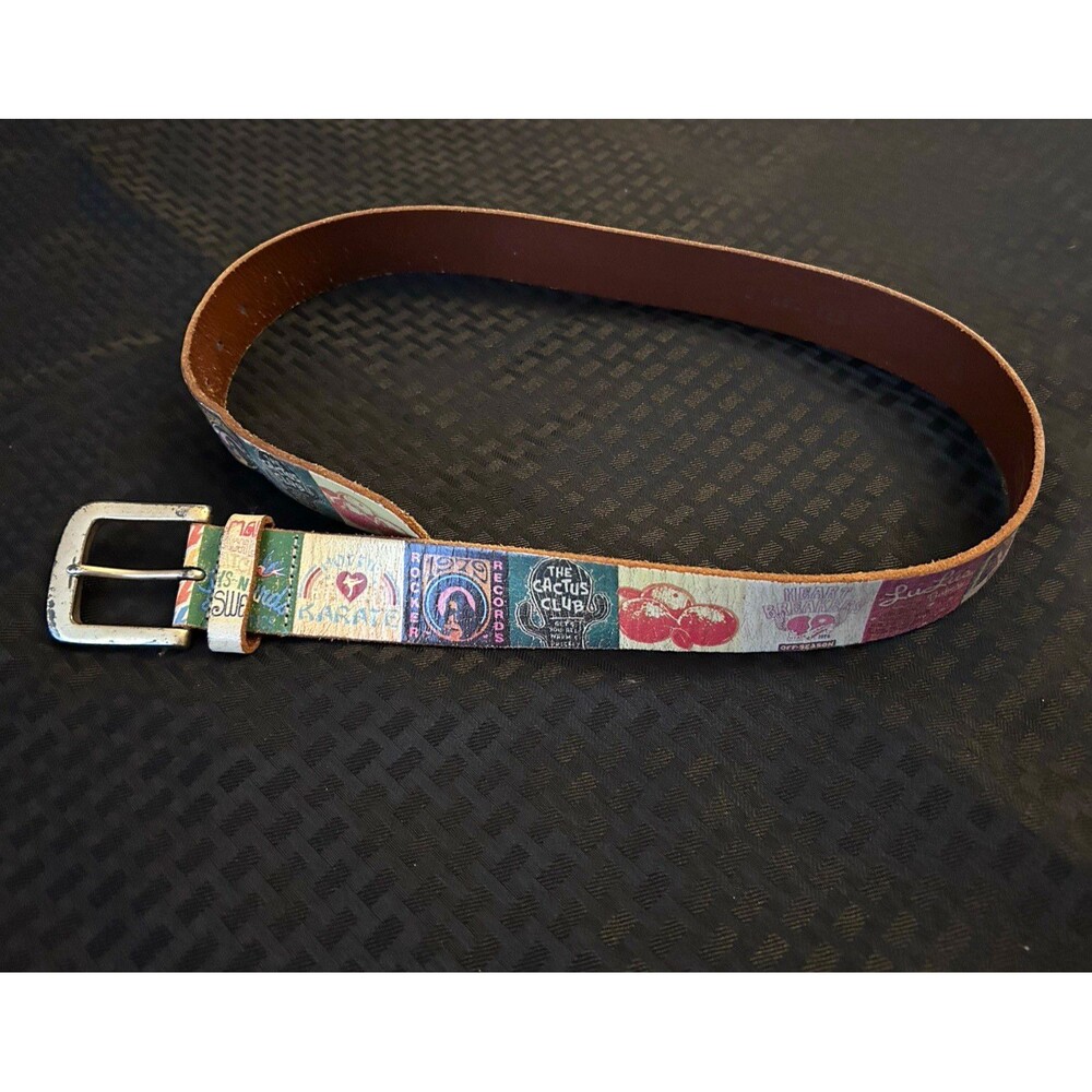 Vintage Y2K Fossil Genuine Leather Novelty Graphic Print Belt | Style BT2831998